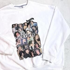 Harry Styles Collage Crewneck White Sweatshirt Pop Fan Merch Graphic Pullover M